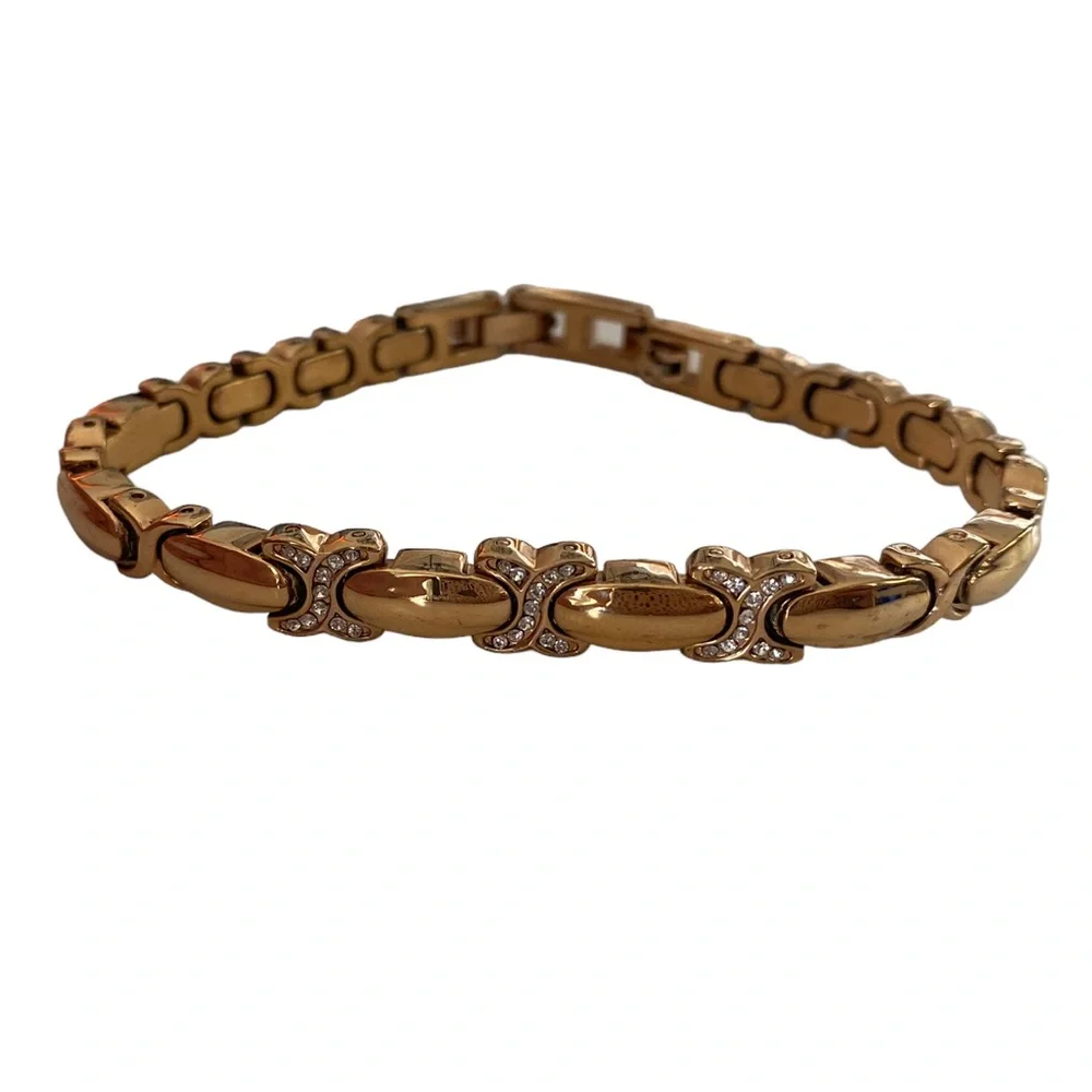 Rose Gold Tone XO link bracelet CZ accents